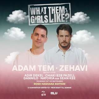 כרזת אירוע WHAT THEM GIRLS LIKE NEW YEAR EDITION עם דיג'יים אדם טן וזהבי, L1 תל אביב.