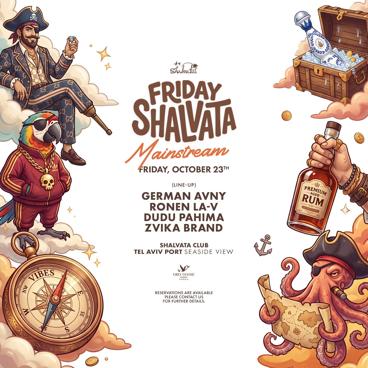 תמונת נושא למסיבת Friday Shalvata Mainstream 23.10 בשלוותה נמל תל אביב, ליין מיינסטרים בתל אביב עם כניסה חינם בהרשמה בשישי 23 באוקטובר 2026.