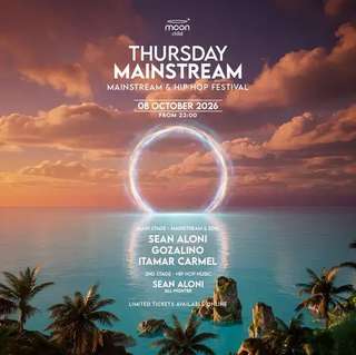 כרזת אירוע THURSDAY MOON MAINSTREAM 08.10 בנמל תל אביב
